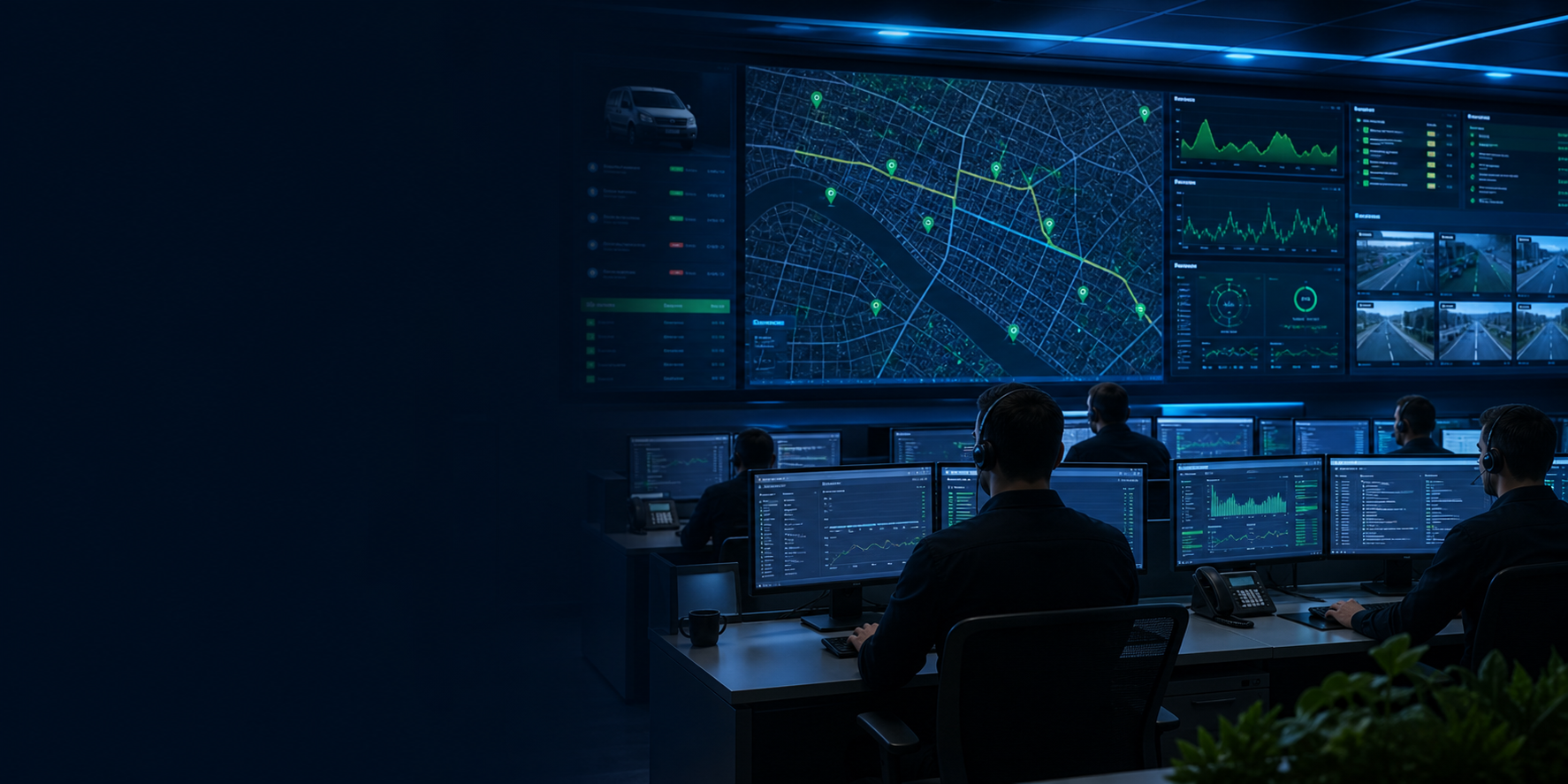 Central de monitoramento com paineis de operacao
